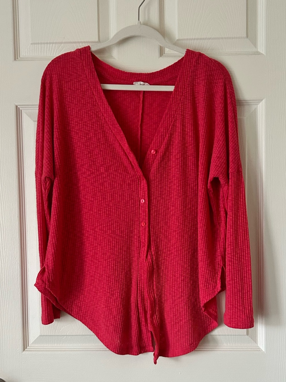 Women’s Pink Waffle-Knit Button Front Top Size XS